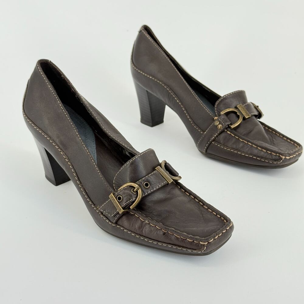 Whats What Aerosoles Loafer Heels Sz 8 Horsebit Square Toe Y2K Academia Comfort